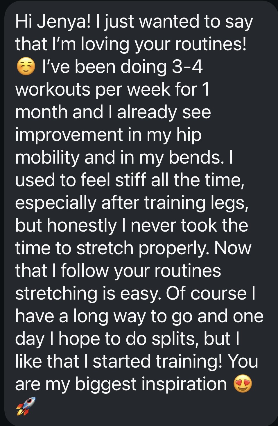 Student feedback after one month of flexibility training